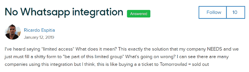 Zendesk's community about WhatsApp