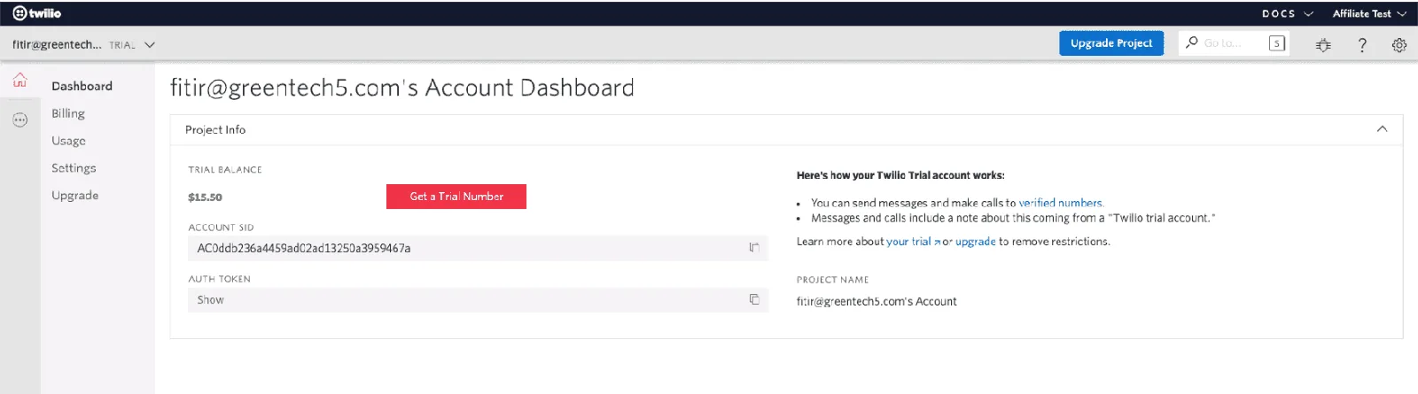 Create a free account on Twilio