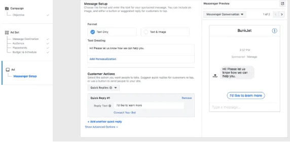 How to customize the flow of a Messenger ad