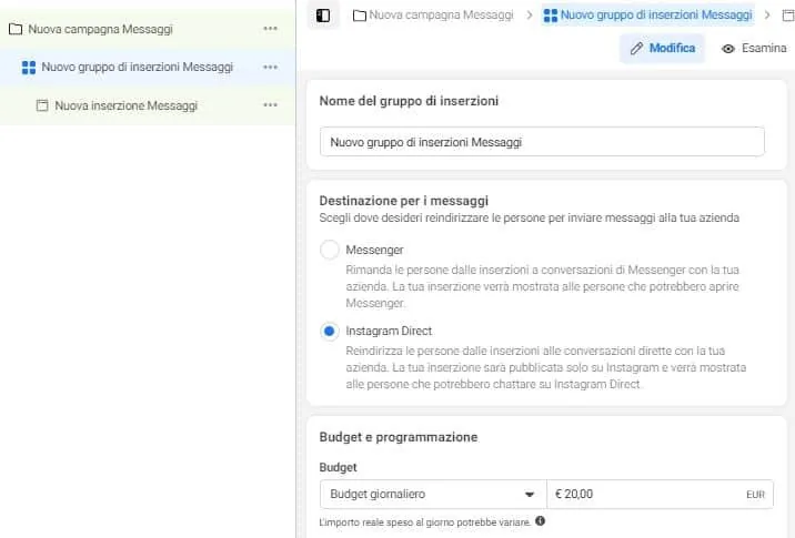 Come creare ads che rimandano ad Instagram Direct