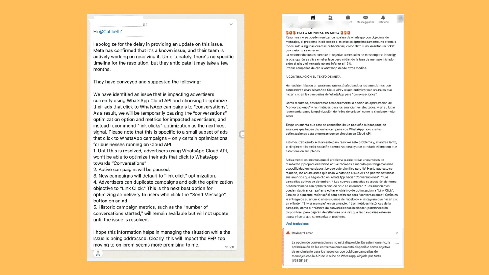 Problemas publicidad Cloud API